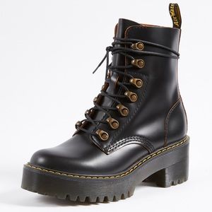 Dr Martens Leona Lace Up 90s Style Moto Combat Leather Boots Black Size 41 9